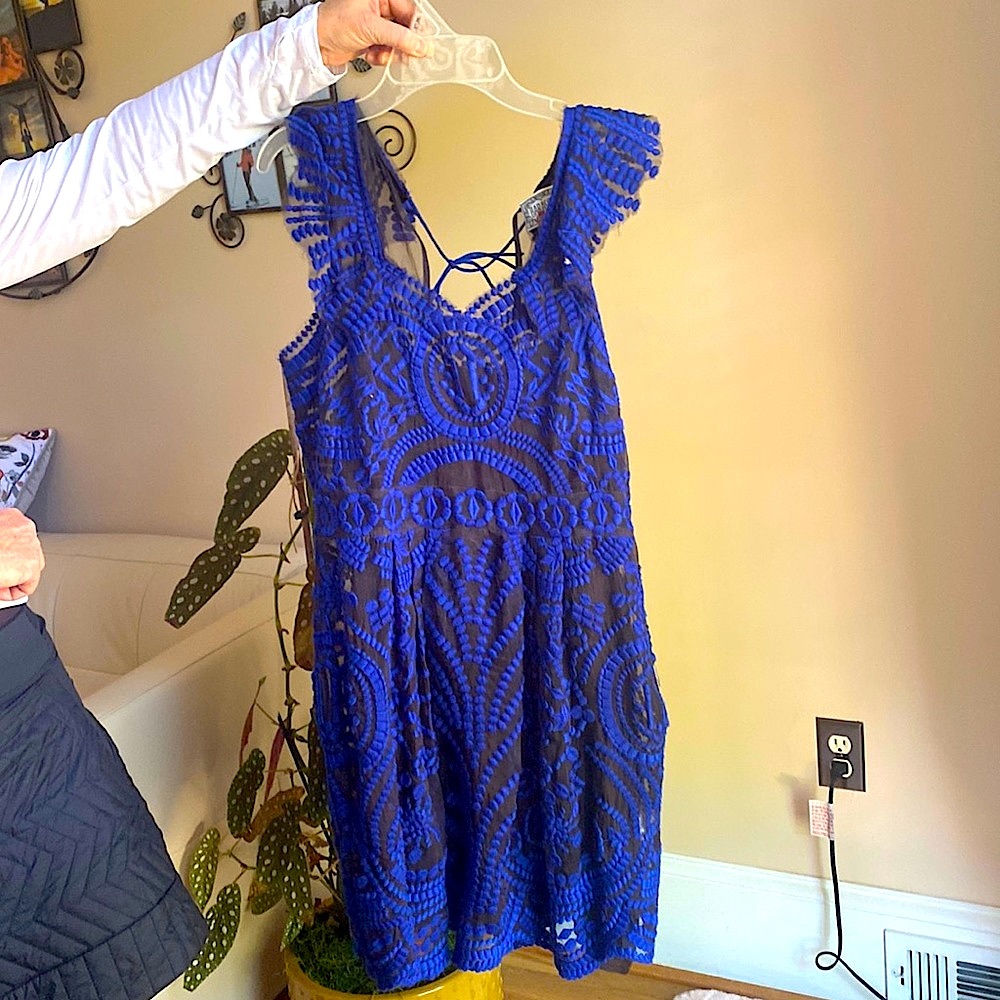 Anthropologie barachi mesh electric blue cobalt dress